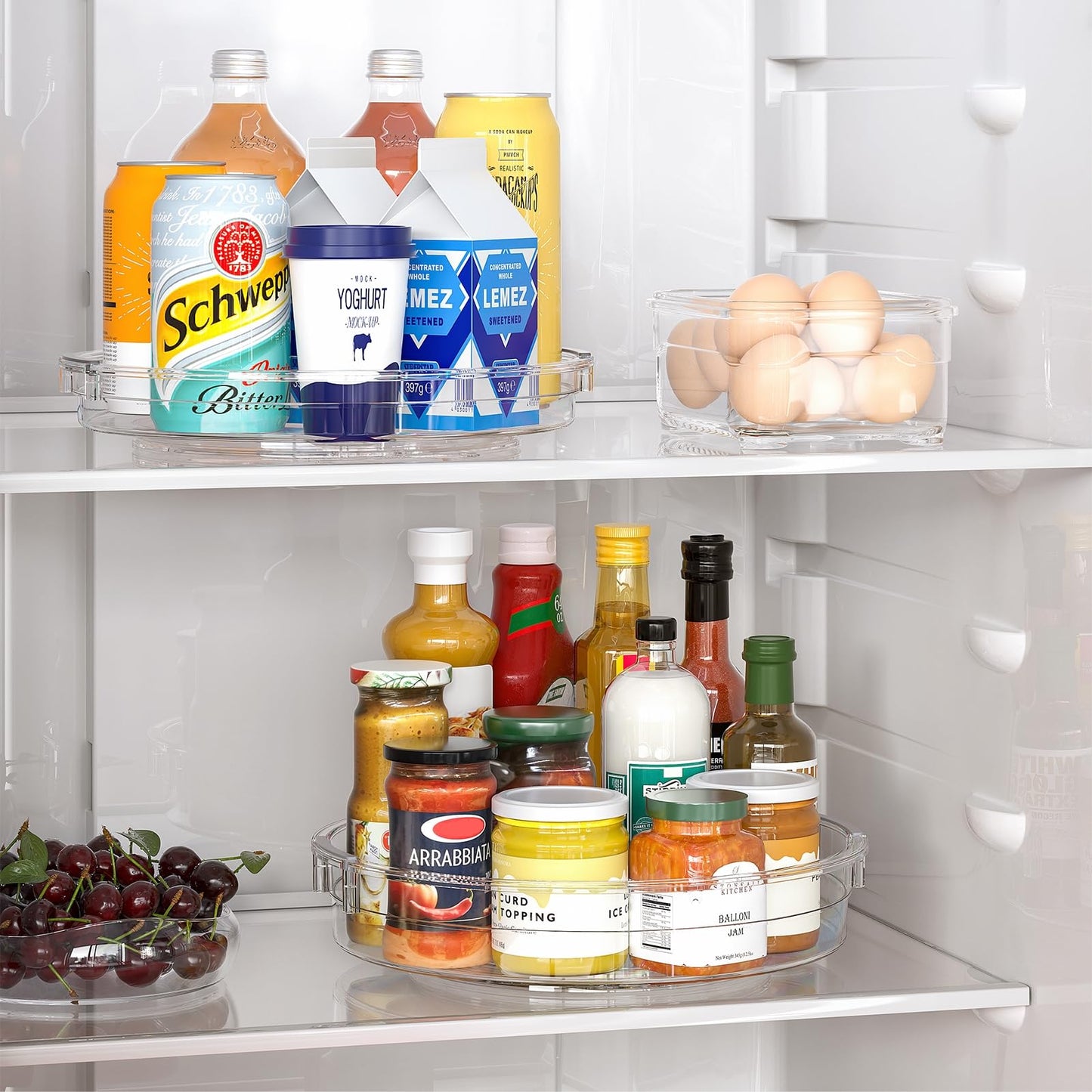 LAMU 4 Pack Lazy Susan Organizer, Clear Lazy Susan Turntable for Cabinet, Refrigerator, Table Top, Kitchen, Bathroom, Pantry Organizers and Storage, 2 Sizes Included 12in, 10.6in