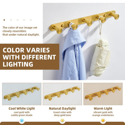 Angle Simple Towel Hook Rack Brushed Dark Gold, SUS304 Stainless Steel Bathroom Hook Rail 5 Hooks, Utility Kitchen Towel Holder, Wall Mount