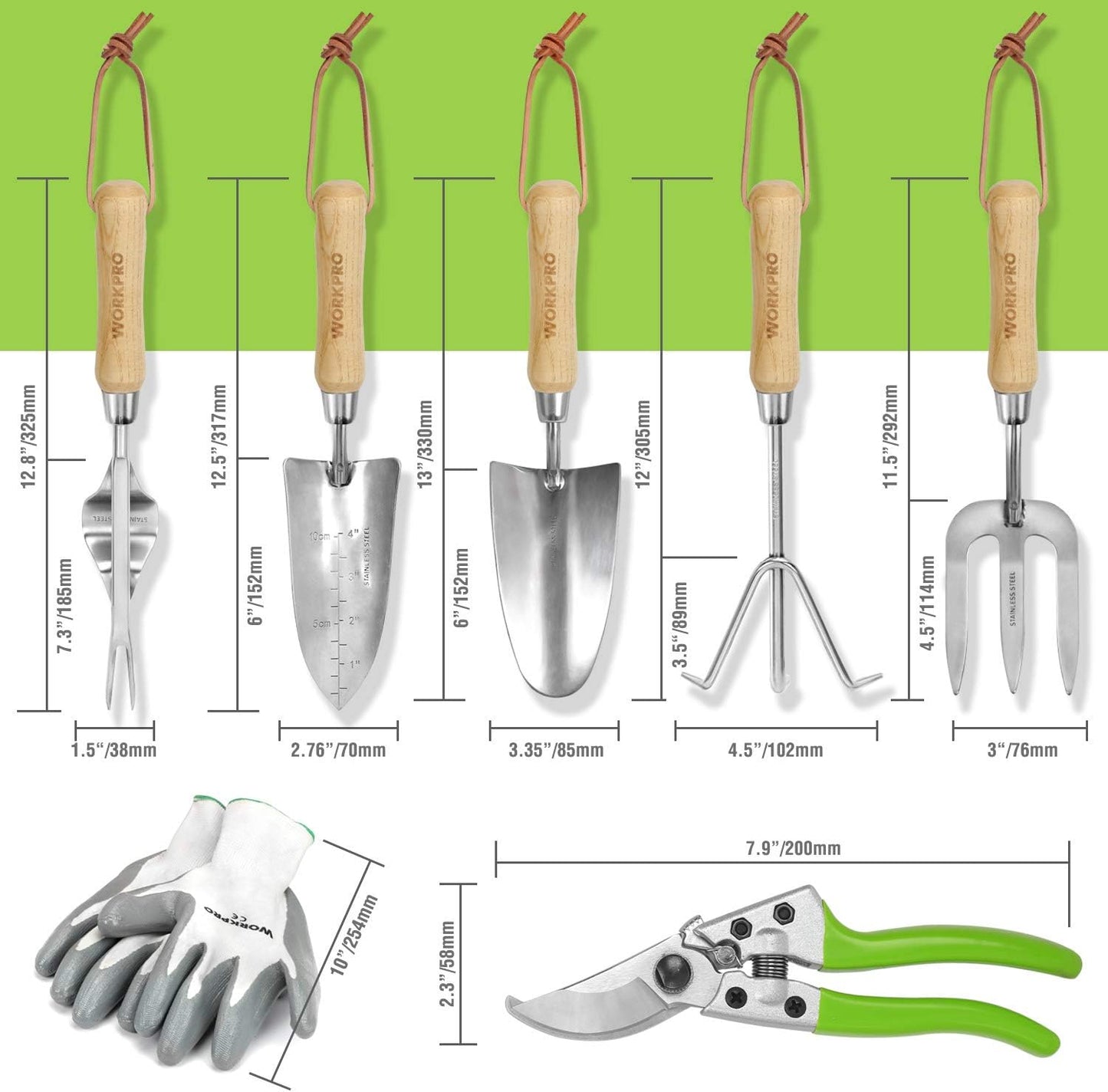 WORKPRO 7 Piece Garden Tools Set, Heavy Duty Stainless Steel with Wooden Handle, Gardening Gifts