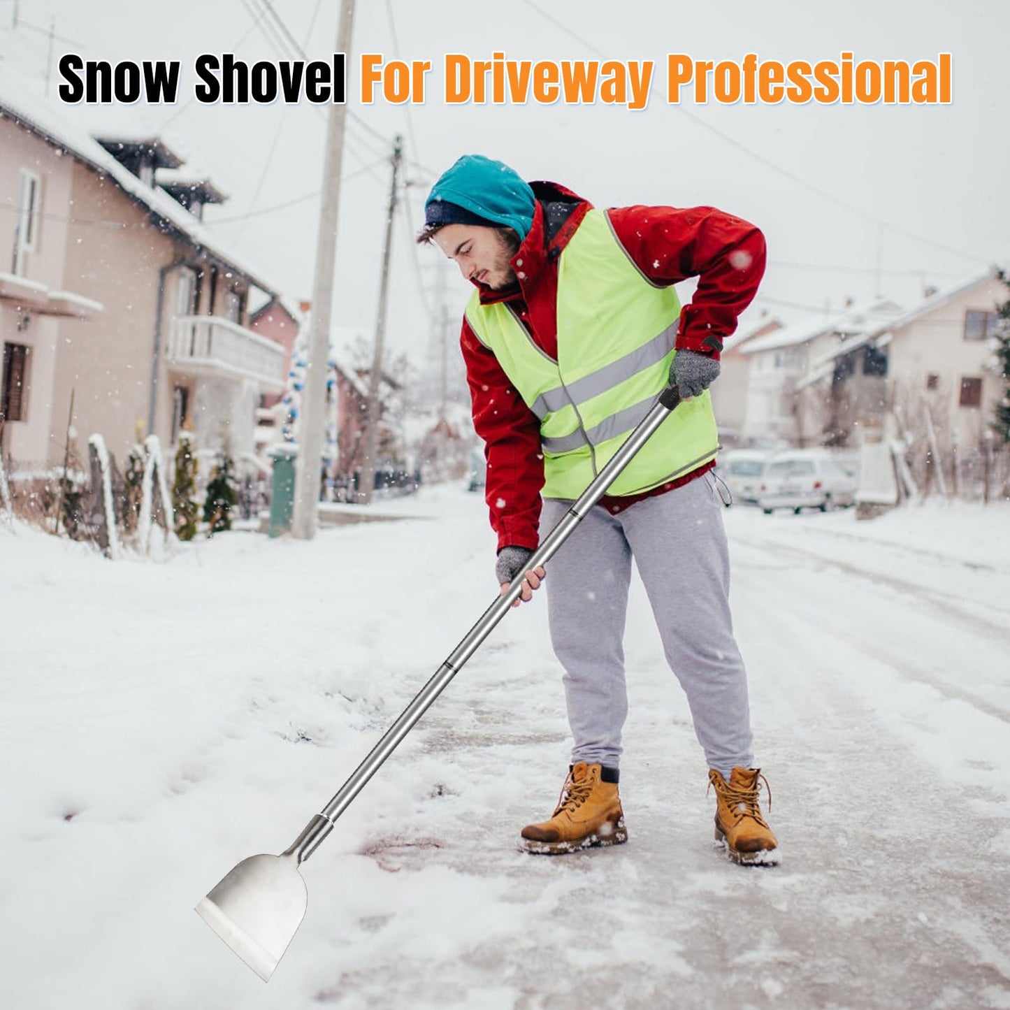 ROLKAR Snow Shovel for Driveway, Ice Scraper, Floor Scraper Long Handle, Garden Shovel Heavy Duty with Flat Head, Weed Scraper, Sod Cutter Remover Tool for Lawn Edger, Edging Shovels for Landscaping,