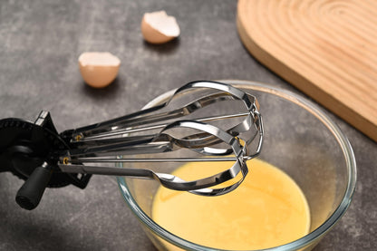 Fox Run Stainless Steel Manual Hand Mixer, Black Retro Style Egg Beater, 13" x 4"