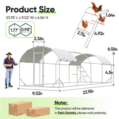 Quictent Essential Series 24x9x6.6ft Metal Chicken Coop Run with Climbing Ladder, Walk-in Outdoor Poultry Cage with PVC Coated Chicken Wire, Hen Duck Rabbit Farm House, Waterproof Anti-UV Cover