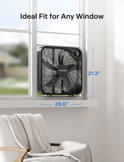 Pelonis 20 Inch Box Fan - 3 Speed Floor & Window Fan with Superior Air Throw (2295 CFM) - Lightweight & Versatile for Home or Office