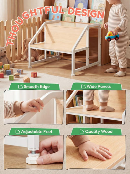 VBABY Toddler Step Stool for Kids, 2-in-1 Convertible Step Stool, Non-Slip Kids Potty Training Stool, Sturdy Wooden Step Stool for Bathroom, Kitchen & Sink