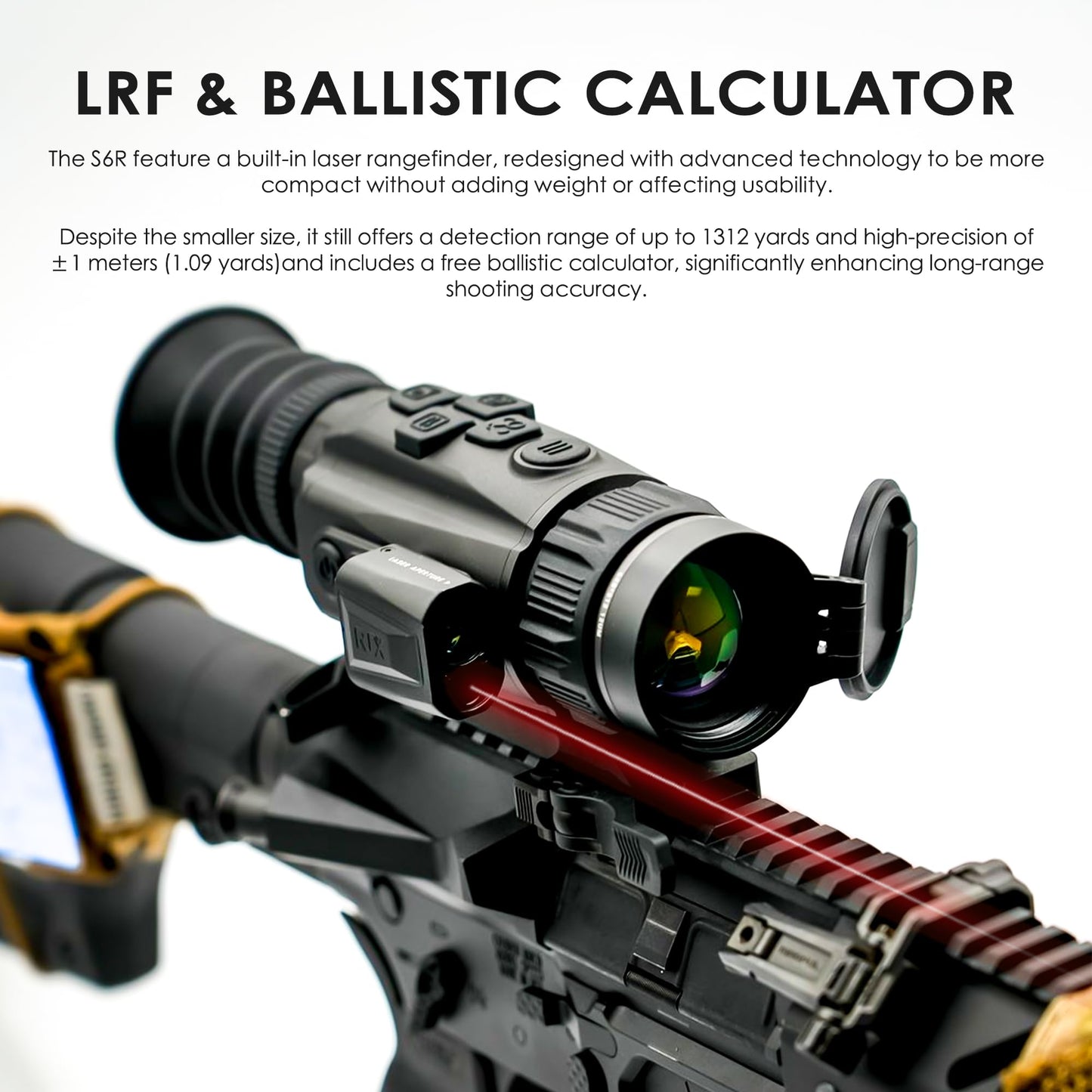 RIX STORM-S6R 12um 640 Thermal Scope 35mm with Laser Rangefinder(50Hz), Thermal RifleScope with 1968 Yards Detection Range and Ballistic Calculator, ≤1lb, Safety Level-Class I, Power Output＜1mW