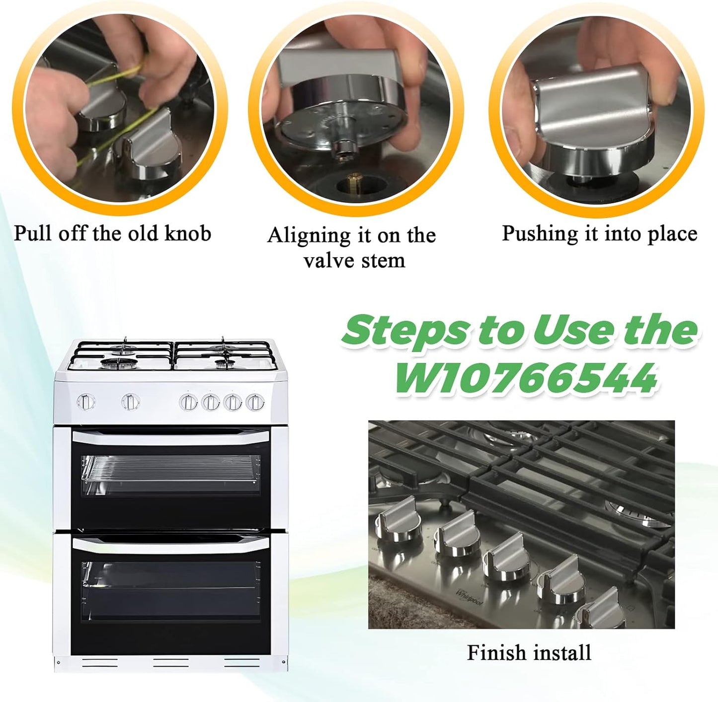 Techecook Upgraded Gas Stove Knobs Replacement for Whirlpool Gas Range, 5PACKS W10766544 W10430807