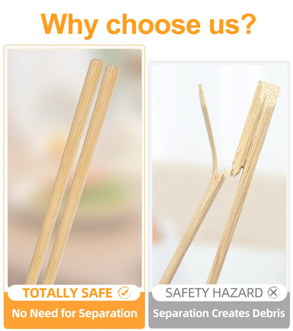 LOROTOCO 100Pairs Bamboo Chopsticks Disposable | Individually Wrapped | Bulk | Separated | Round | Premium Quality-（9.45in)