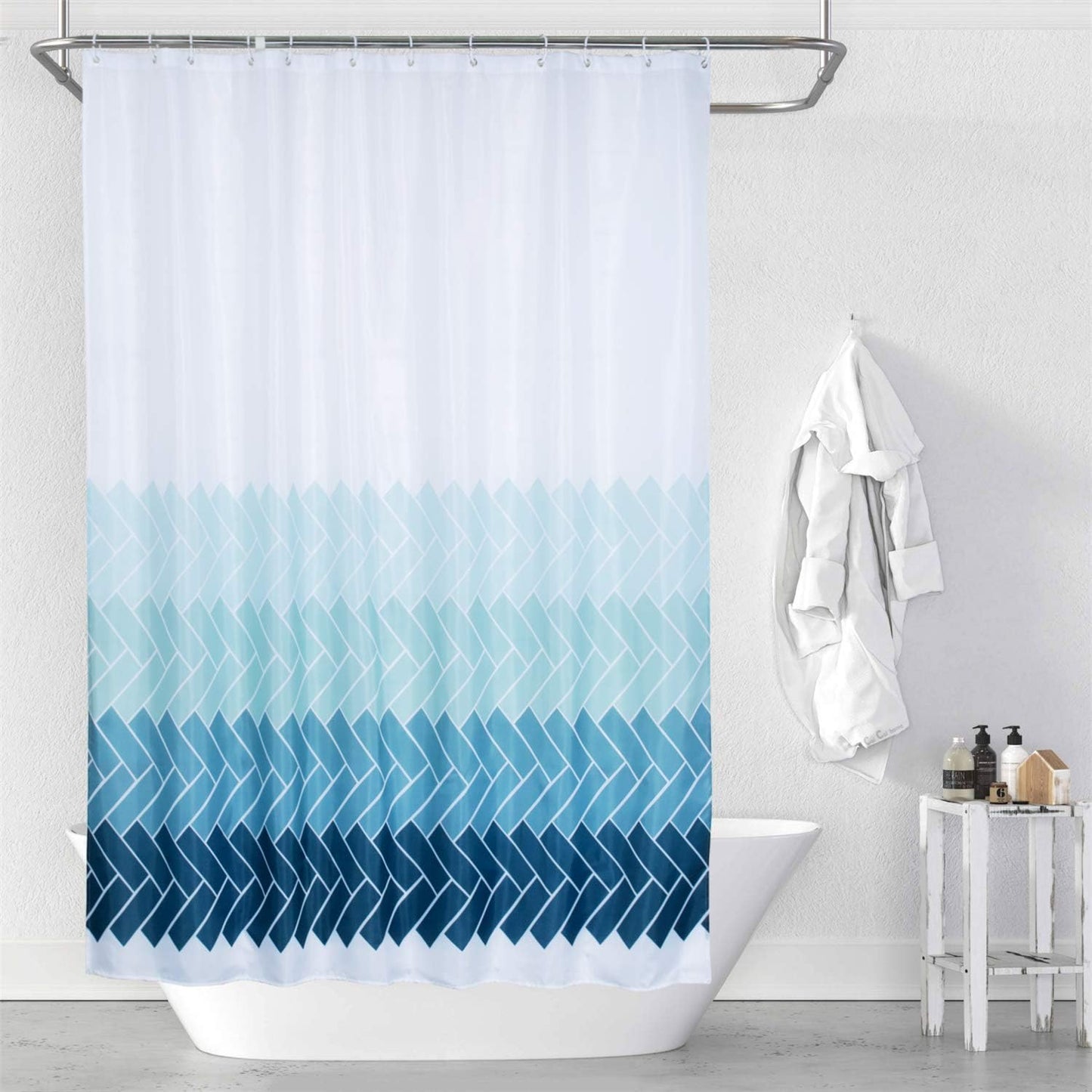 18 Hooks,108" W72" Inch MORNITE Extra Wide Shower Curtain Mens Bathroom Teal Light Blue Ombre White, Wrap Around