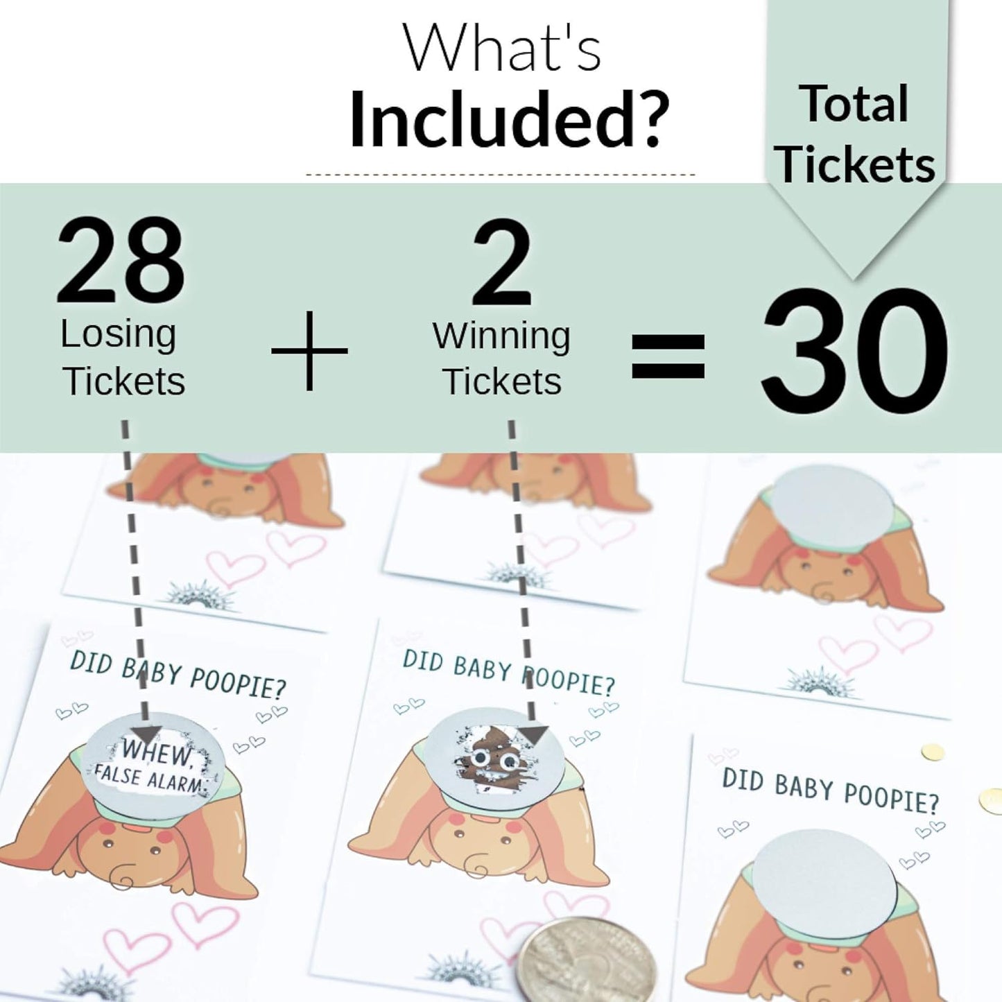 Did Baby Poopie Baby Shower Scratch Off Game (30-Pack, Brown) - Boy or Girl Emoji Lottery Ticket Cards with Winners