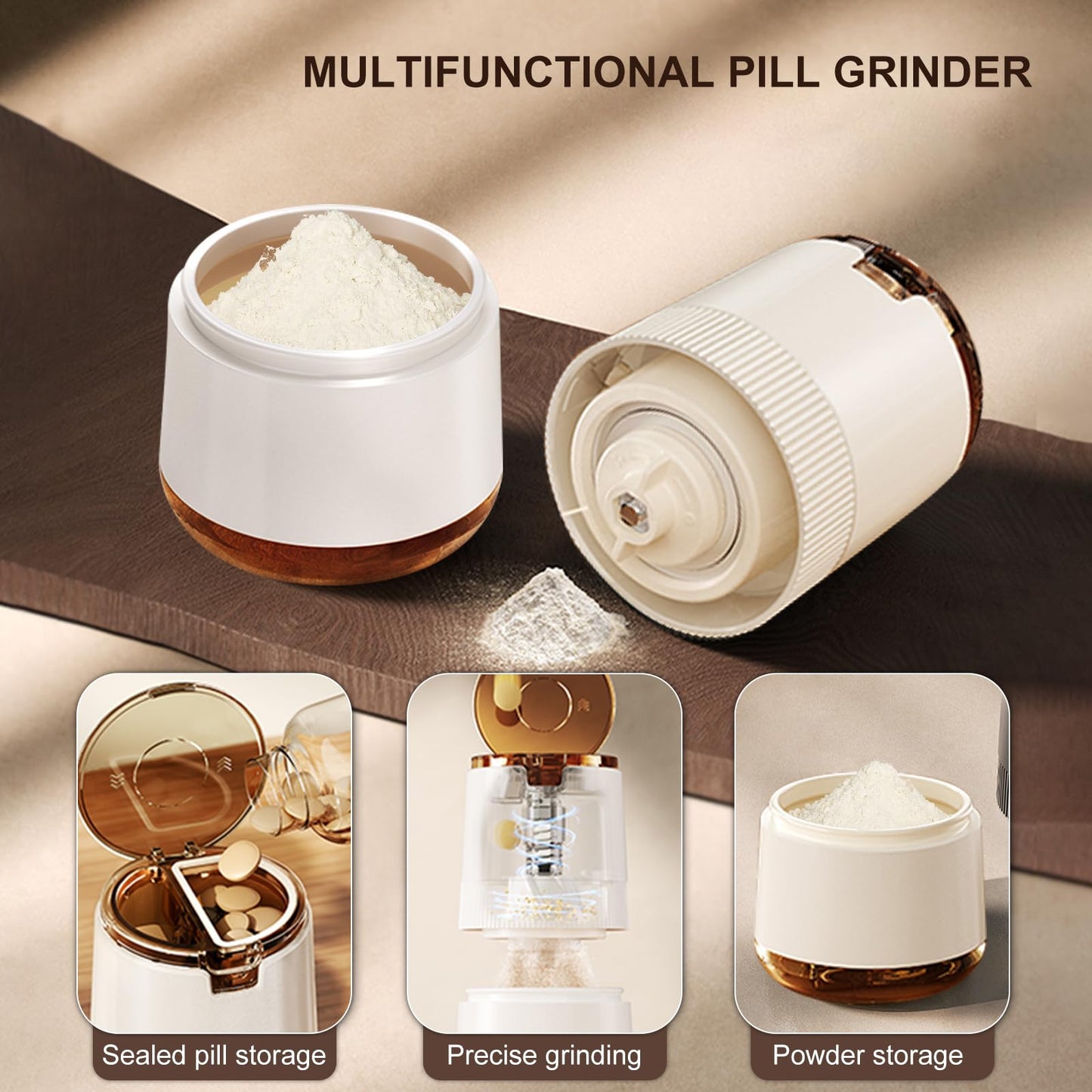 LONGMON Pill Crusher 3-in-1, Pill Grinder for Fine Powder, Effortless Medication Pulverizer & Splitter with Storage Cup, Arthritis Friendly for Elderly, Pets