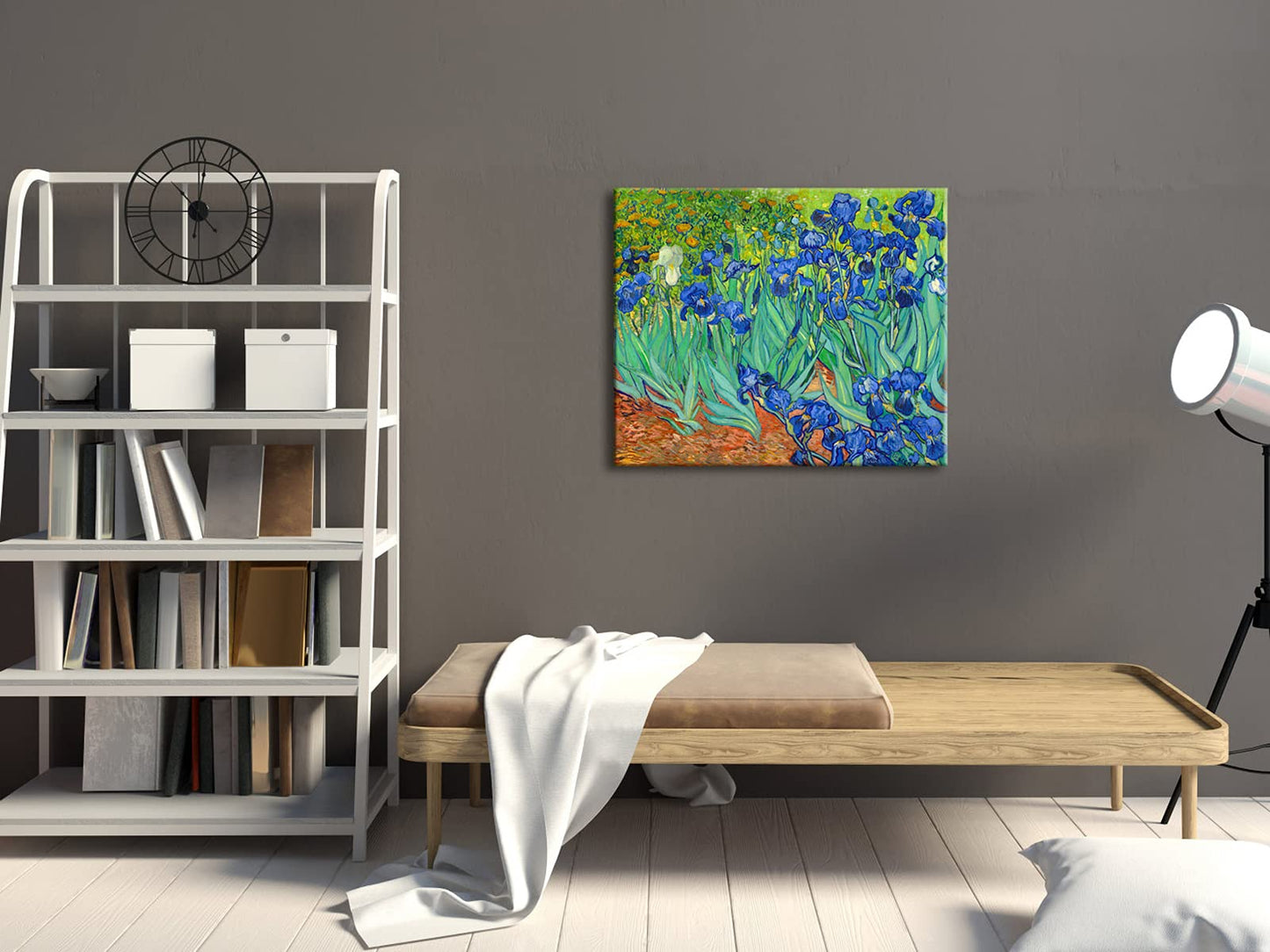 Wieco Art Irises Modern Stretched and Framed Floral Giclee Canvas Print By Van Gogh Famous Flowers Oil Paintings Reproduction Artwork Pictures on Canvas Wall Art for Bedroom Home Decorations