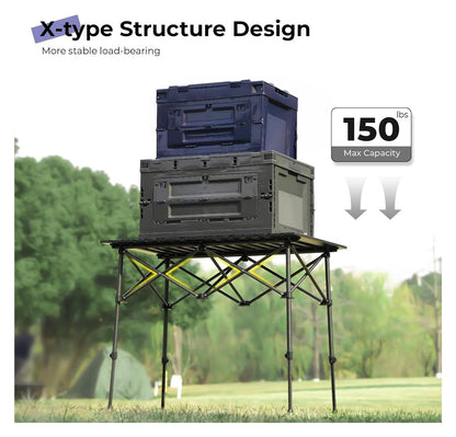 Folding Portable Camp Table Aluminum Fold Up Lightweight Roll Adjustable Height with Carry Bag Indoor Outdoor for Patio