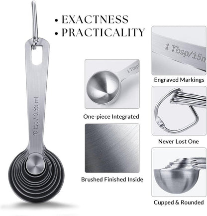 YUNNKEEY 14PCS Measuring Spoons Set, 1 tbsp, 1/2 tbsp, and 1-1/16tsp Stainless Steel Measuring Spoons for Cooking Baking Spice Jars and Liquid Ingredients