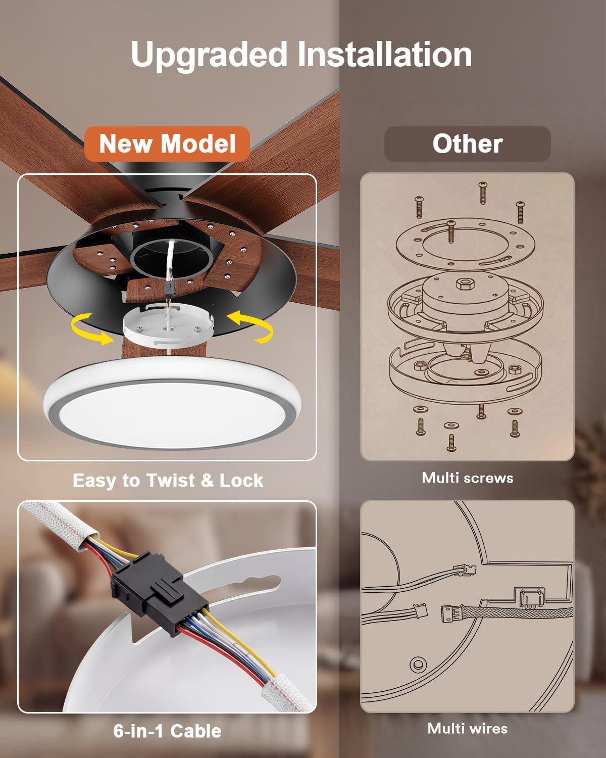 Lumary 52'' Smart Ceiling Fan with RGBAI Lights Remote, WiFi Bluetooth Low Profile Ceiling Fan with Alexa Google App, Dimmable & Color Tuning, 46 Scene, Modern Flush Mount for Bedroom Living Room