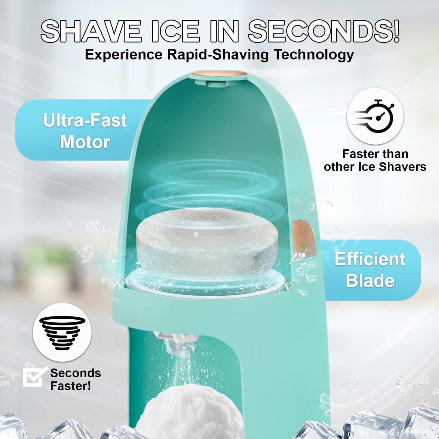 MOJOCO Shaved Ice Machine - Electric Ice Shaver Machine with Adjustable Blades for Fine & Coarse Ice - One-Press Operation Lightweight Snow Cone Maker for Slushies, Bingsu, Frozen Desserts
