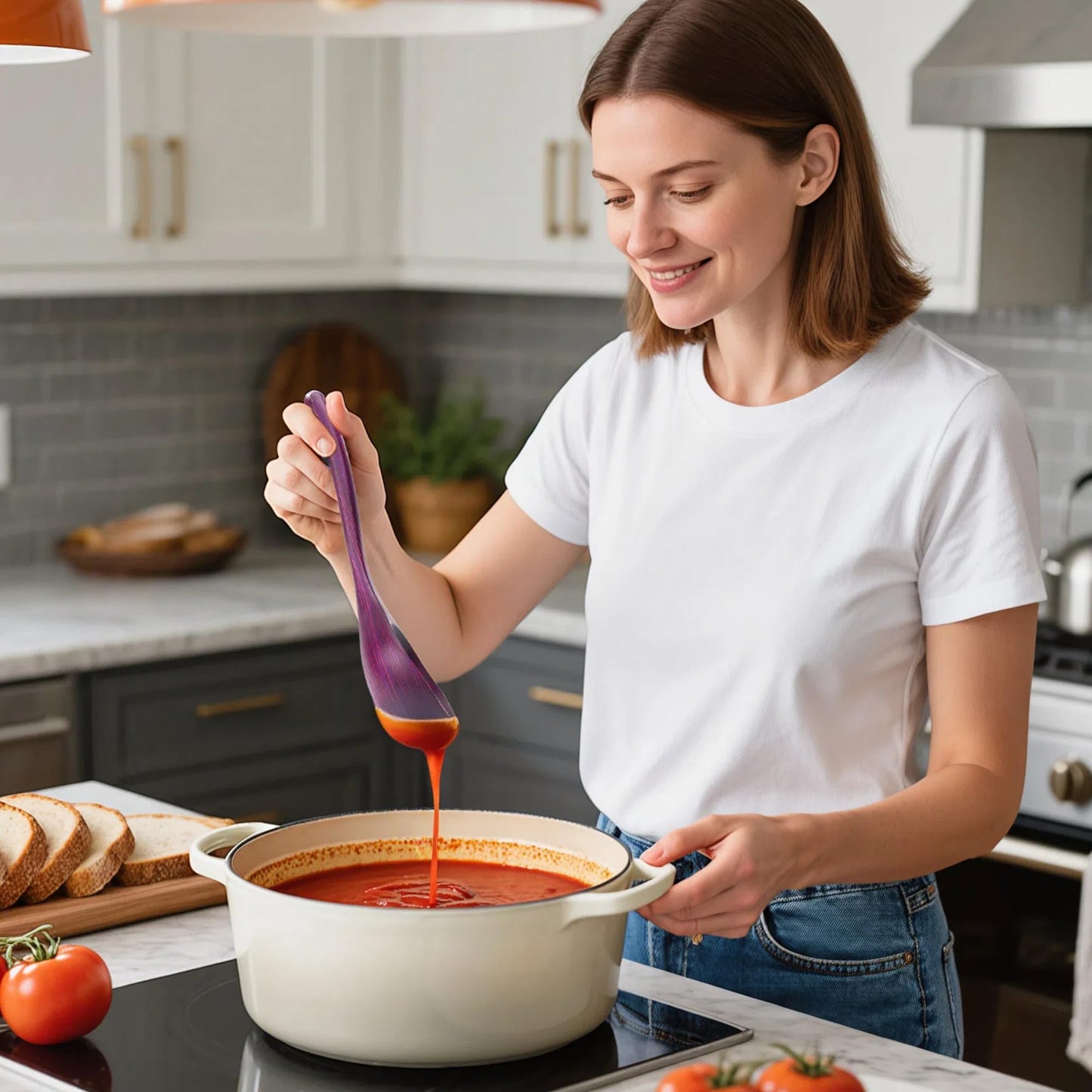 Cokka Praca Pakkawood Deep Soup Ladles with Spout | 9.6 inch Big Soup Ladle for Cooking | Wooden Spoons for Cooking | Wood Kitchen Utensil | Byzantium