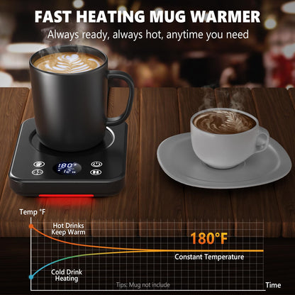 Mug Warmer - Coffee Cup Warmer for Desk with Auto Shut Off, Timer, 10 Temperature Settings, Coffee Warmer Plate, Ideal Office & Home Gift (Black)