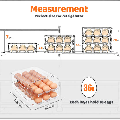 SMRCAD Egg Holder for Fridge, Automatic Steady Rolling Egg Dispenser with Silicone Bumpers & Handle for Refrigerator, Large Capacity Egg Organizer with Lid