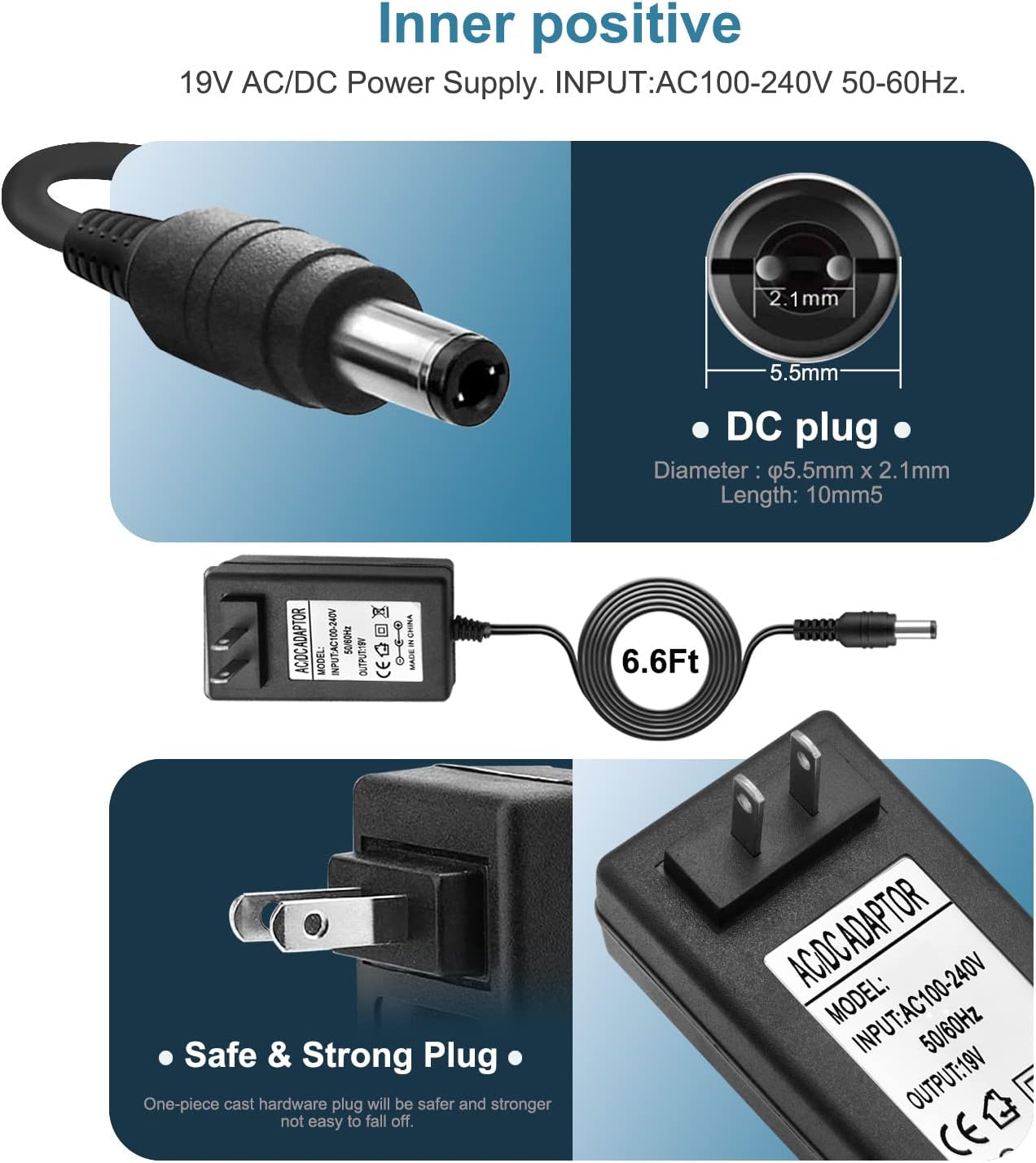 19V AC DC Charger Power Cord for Eufy RoboVac 11S 12 15C 25C 30C 35C, Pure Clean PUCRC 15 25 26B 90, Coredy R580 R650