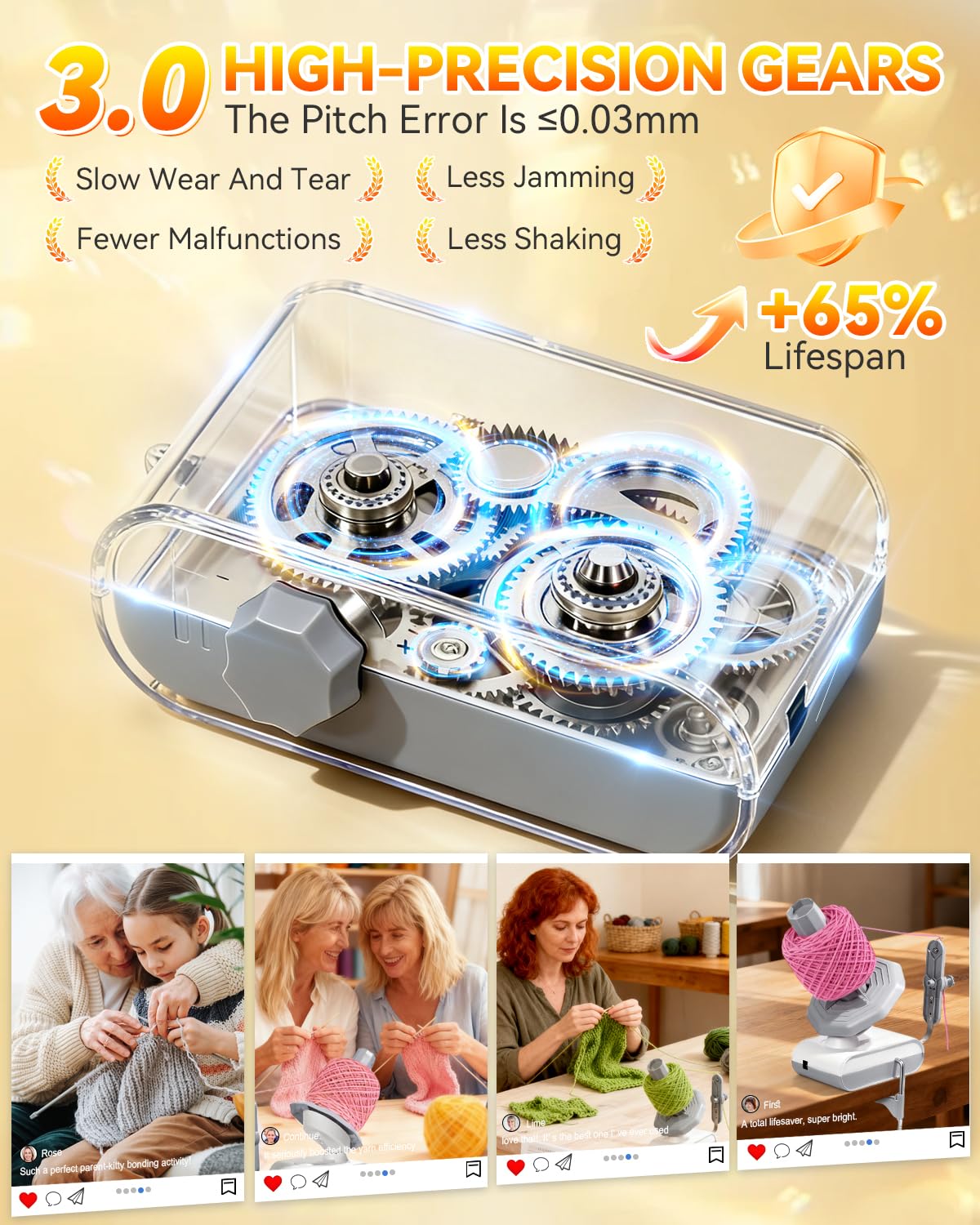 5.0 Upgraded Electric Yarn Winder【Top1 RPM German Motor】【SGS-Grade Precision Gears】 Wool Yarn Ball Winder Compact Automatic for Crocheting Super Strong Tension, Ideal for Home and Studio (Gray White)