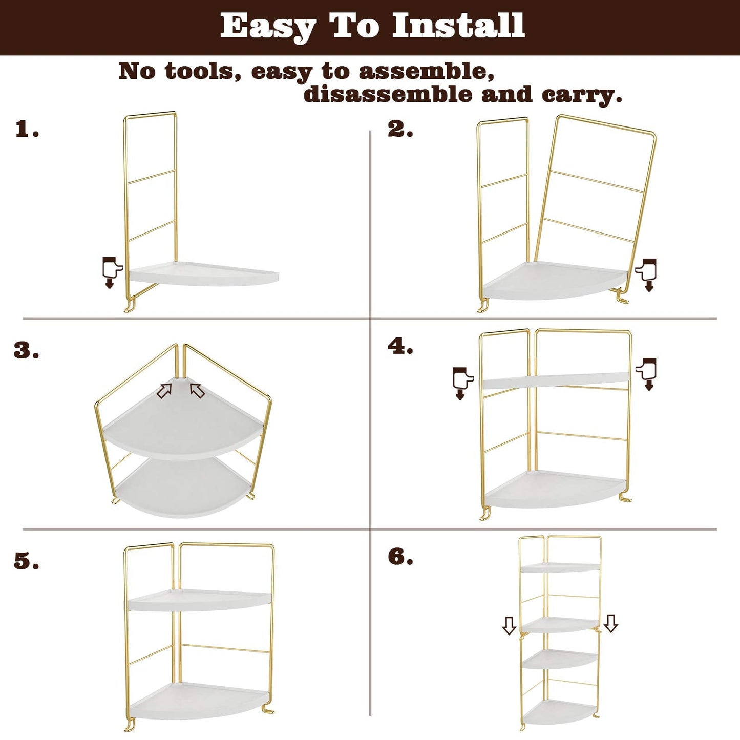 3-Tier Kitchen Spice Rack , Standing Rack,Triangle Bathroom Countertop Storage Shelf ,Cosmetic Organizer Holder , Stackable Cabinet Organizer , Kitchen Counter Shelf , Corner Spice Rack ,Golden
