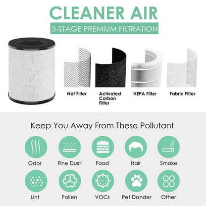 HSIAMEN Replacement Filter Compatible with Tenergy Renair TAP01, Cool-Living CL-6070A, Beaba, Tredy Air Purifier TD-1300, 3-in-1 H13 True HEPA Filters w/Activated Carbon, White 2-Pack