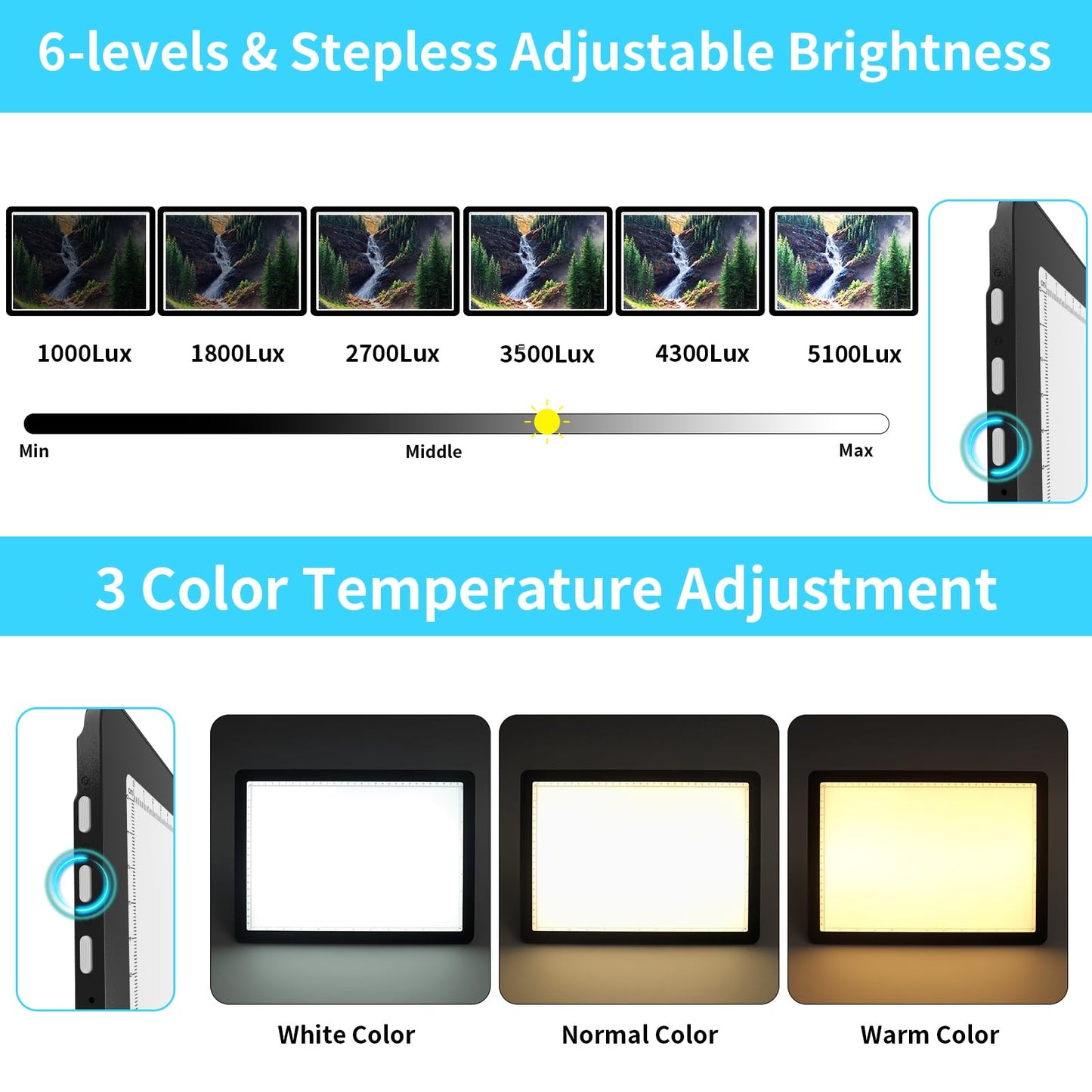 Phylosal Rechargeable A3 Light Pad with Built-in Stand & Bag, Magnetic Tracing Light Box for Drawing, Diamond Art Light Board with Side Button, Super Bright Light Table for Diamond Painting Black