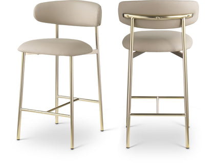 Meridian Furniture 995Taupe-C Lupita Collection Modern | Contemporary Counter Stool with Soft Taupe Vegan Leather, Brushed Gold Metal Frame, 20.5" W x 19" D x 36" H, Taupe, Set of 2