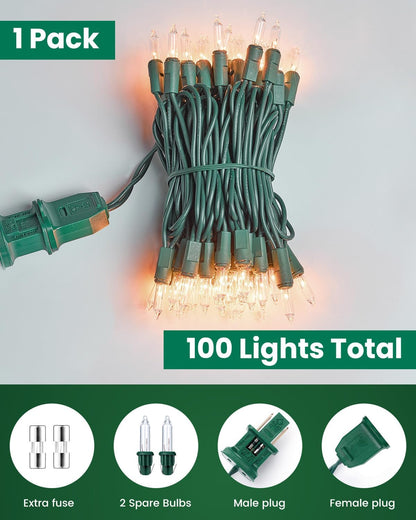 Minetom Clear Christmas String Lights - 100 Count 20 Feet Incandescent Mini Lights for Indoor Decor