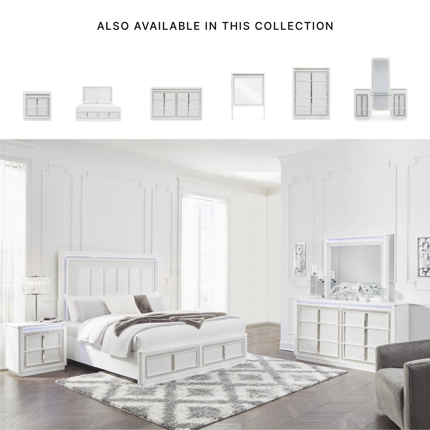 Signature Design by Ashley Chalanna Contemporary 3-Drawer Vanity, White & Clear