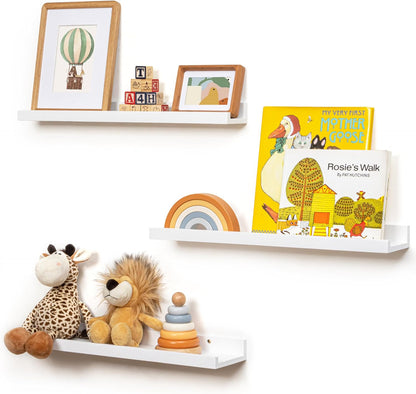 24 inches 3 Packs, Picture Ledge Shelf for Wall, Solid Pine Wood Nursery Book Shelves Floating Ledge Shelves for Kids'