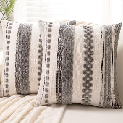 Boho Throw Pillow Covers 18x18 Set of 2 Farmhouse Decorative Cushion Case Striped Square Pillows Cover Chenille Pillow Cases Accent Neutral Pillowcase for Sofa Couch Bed,Sky Blue