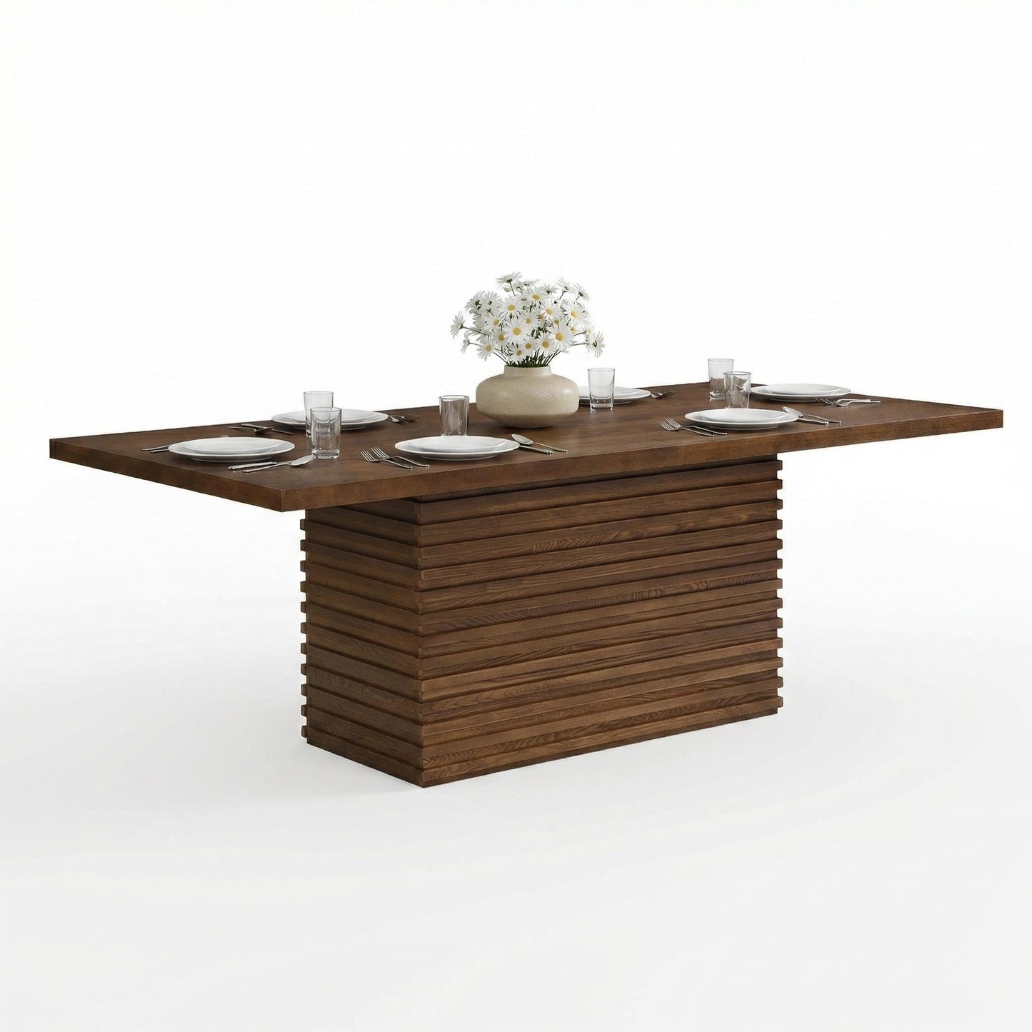 84" Mid Century Modern Dining Table for 6-8 Farmhouse Wood Kitchen Dining Room Table with Fluted Pedestal Base Large Rectangle Dinner Tables for Kitchen Dining Living Room, Walnut
