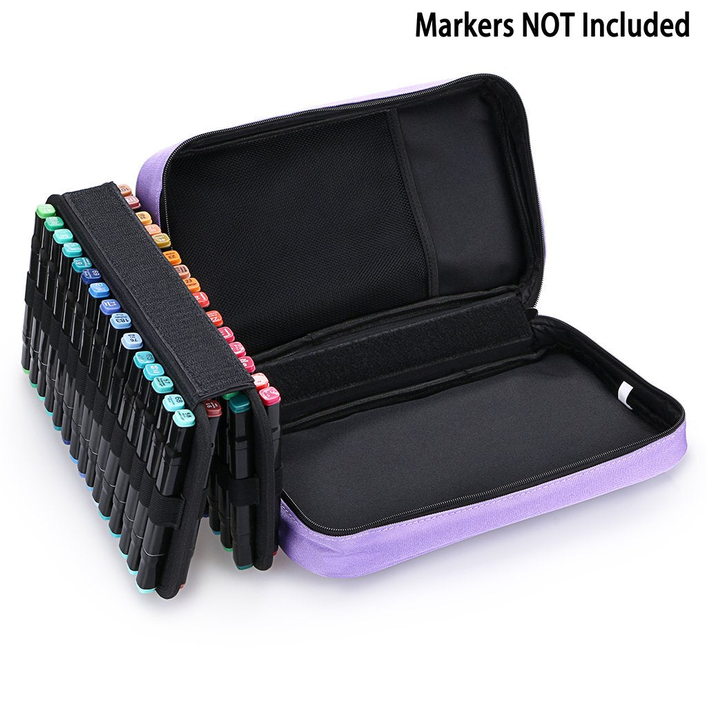 BTSKY Art Marker Carrying Case Lipstick Organizer-60 Slots Canvas Zippered Storage for Touch Spectrum Noir Paint Sharpie Markers, Empty Wallet Only (Purple)