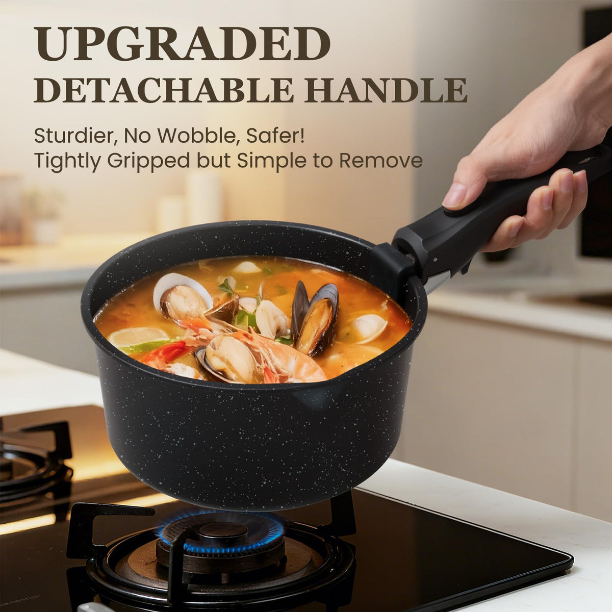 KIKCOIN 20 Pcs Pots and Pans Set Non Stick, Detachable Handle Cookware Sets Nonstick, Non Toxic Induction RV Kitchen Cooking Set with Removable Handles, Dishwasher/Oven Safe, Easy Clean (Black)