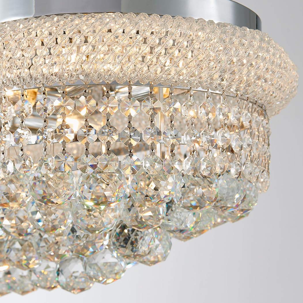 TMAFON Modern Rectangle Ceiling Crystal Chandelier - Length 36 inches Fulsh Mounting Chandeliers, Oval Light Fixtures for Living Dining Room, Bedroom