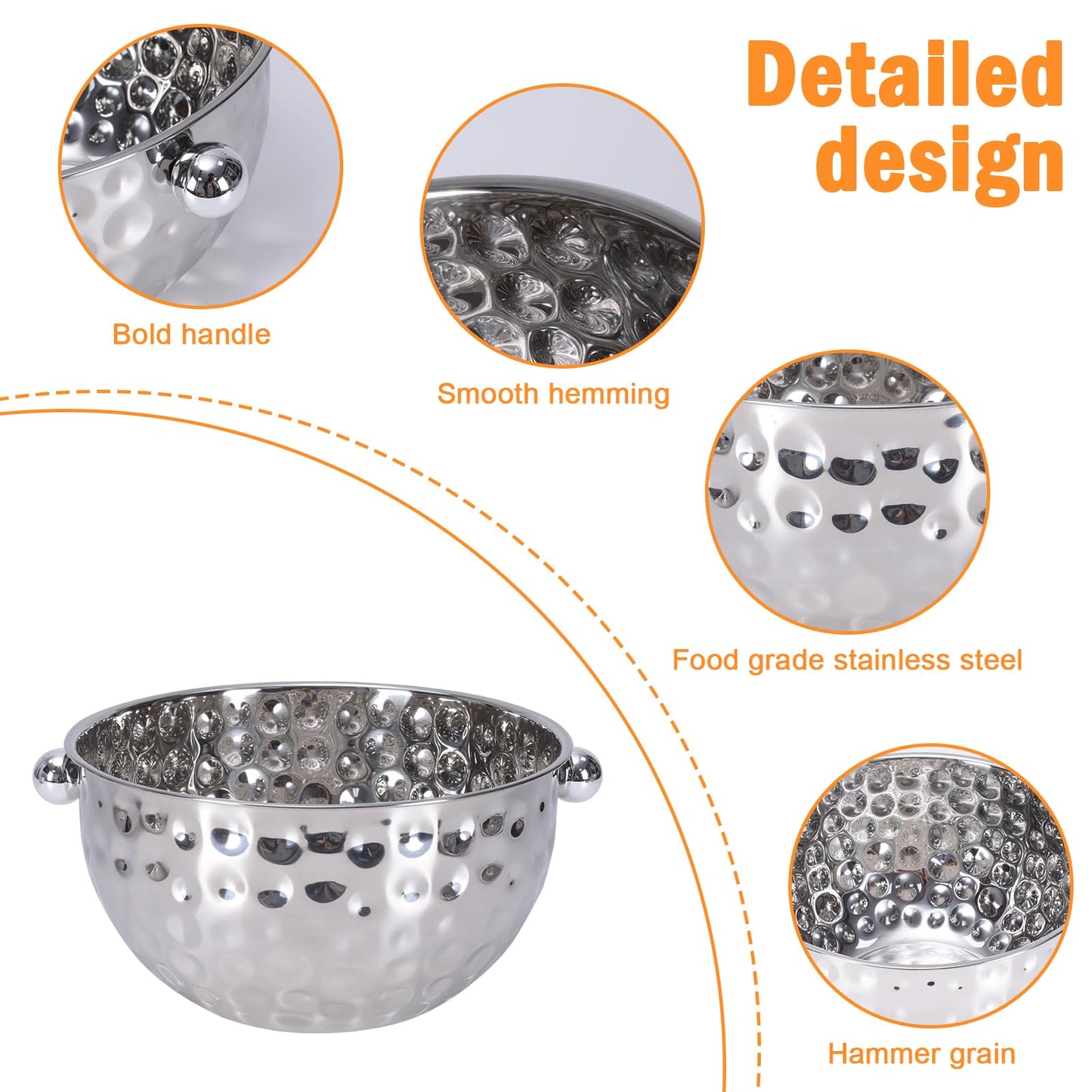 2 Set Ice Bucket for Freezer,Circle Stainless Steel Ice Cube Bin with Scoop＆Handle,Large Capacity Ice Container Champagne Bucket Carry Drink Storage Cooler,Halloween Ice Buckets for Partie