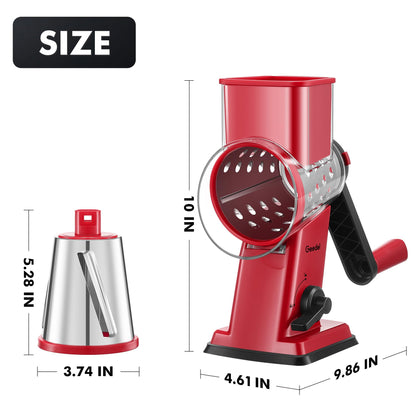 Geedel Rotary Cheese Grater - Upgraded Vegetable Shredder with 4 Interchangeable Blades, Easy to Clean Cheese Shredder with Handle, Kitchen Grater Nuts Grinder for Cutting Cheese, Vegetable, Nuts