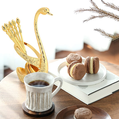 Gold Coffee Spoon for Coffee Bar, 6pcs 5in Long Coffee Stir Spoon Crown Handle Dessert Spoons Tea Spoons Espresso Spoons with Decorative Swan Base Holder (Gold)