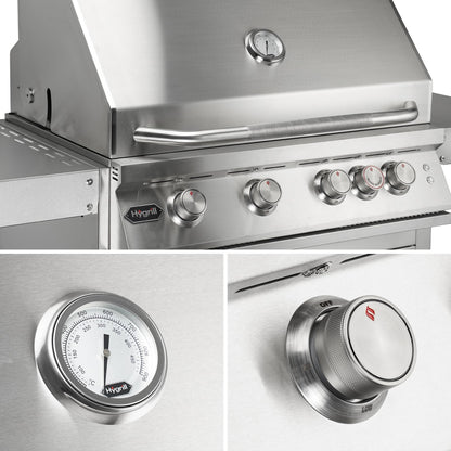 Hygrill Premium XTR 32-Inch Built In Grill, Stainless Steel 4-Burner Grill Head for Outdoor Kitchen with Rear Infrared Burner and LED Lights, Natural Gas