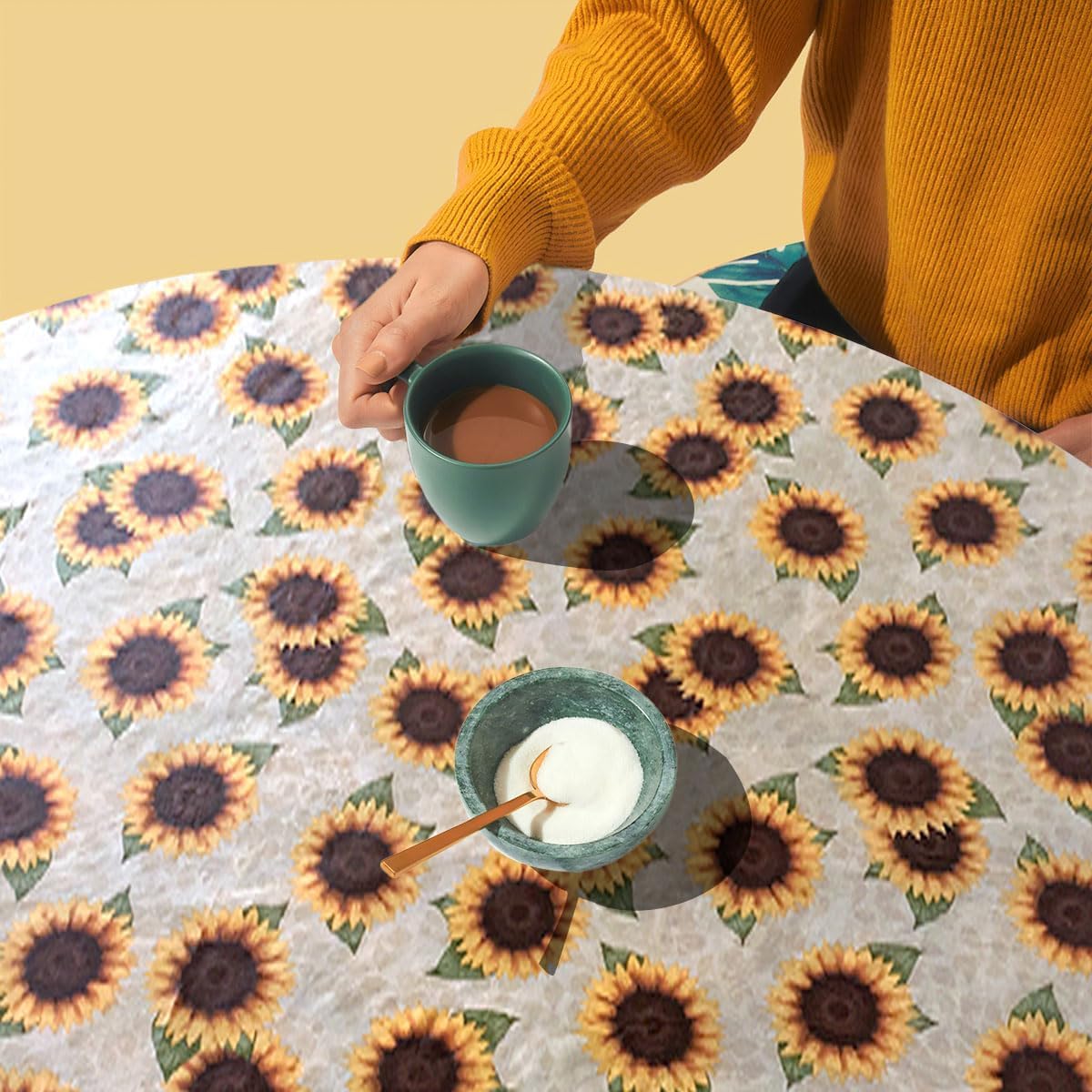 Covers For The Home Deluxe Elastic Edged Flannel Backed Vinyl Fitted Table Cover - Sunflower Pattern - Fits Tables up
