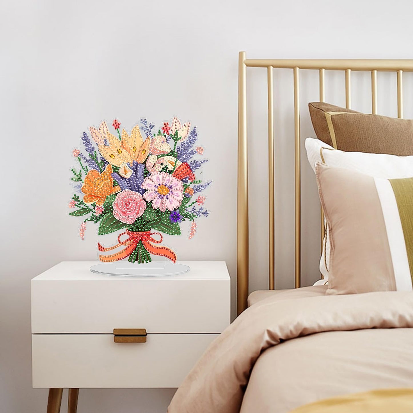 GHHKUD Tabletop Diamond Art Bouquet Kits for Adults Kids, DIY Double Sided Flowers Desktop Ornaments Special Shaped Rhinestone Stand Up Desk Placements, 5D Gem Gifts Home Decoration
