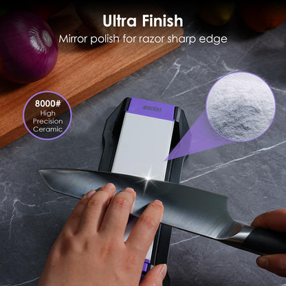 Grindance 3-Sided Diamond Sharpening Stone 400/1000/8000 Grit Whetstone with Angle Guide, Non-Slip Base, Leather Strop & Glove Premium Knife Sharpener for Kitchen, Hunting & Outdoor