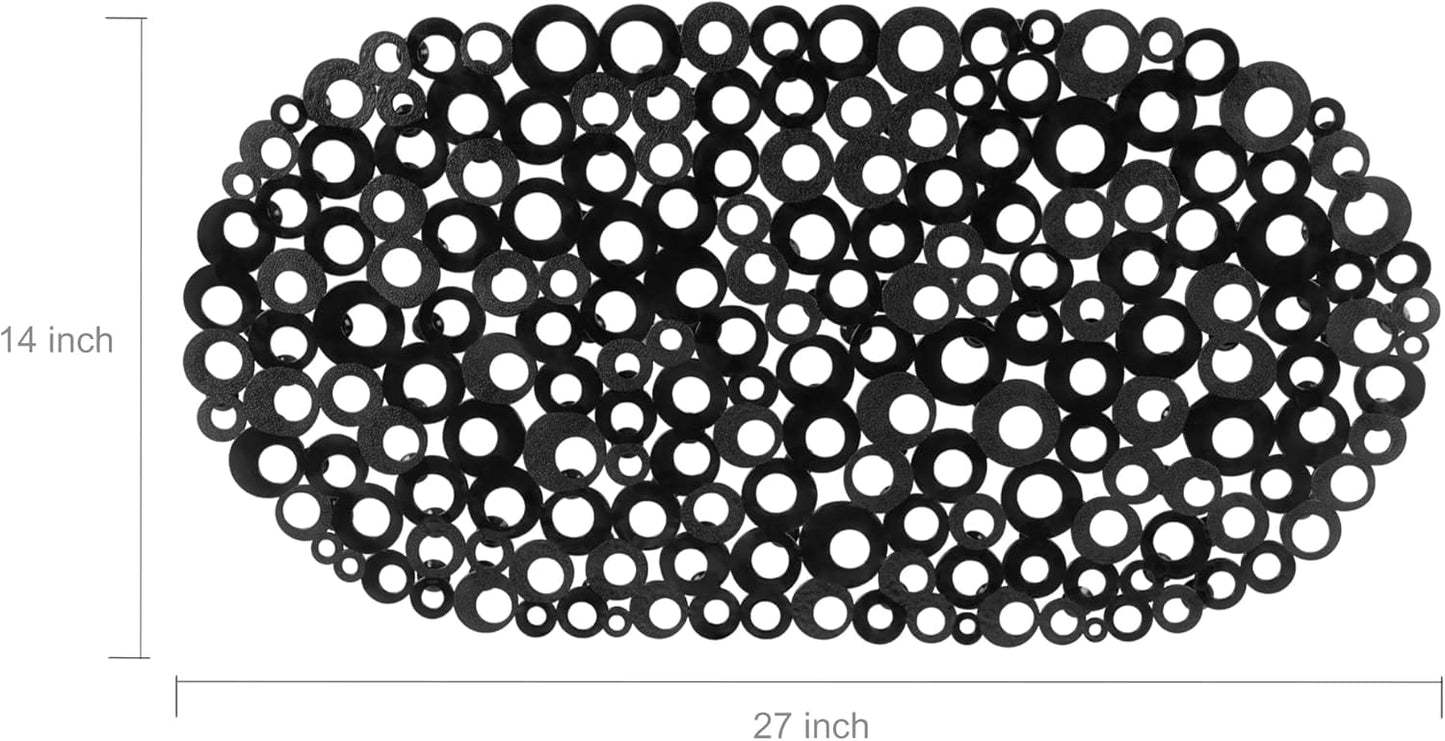 27 14 Inch WELTRXE Oval Bathtub Mat Non Slip, Black Bubbles Bath Mats for Tub, Shower Mat with Drain Holes, Suction
