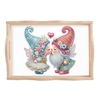 DIY Diamond Art Tray with Handle Diamond Art Painting Plate Creative Design Handmade Wooden Tray Mosaic Making Kits by Number Kits Diamond Art for Coffee Living Room Home Organizer (Nice Kiss)