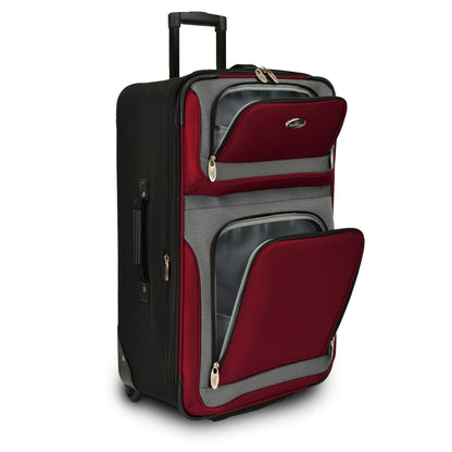 U.S. Traveler New Yorker Lightweight Expandable Rolling Luggage, Red/Gray, 4-Piece Set