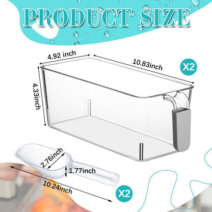 Havawish Ice Storage Bin and Flexible Scoop Set Plastic Freezer Bin with Pull Out Handle Storage Bucket Clear for Container with Scoop(Grey,10.83 x 4.92 x 4.33 in,Classic)