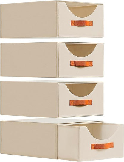 Homsorout Large Fabric Storage Bins - Collapsible Closet Organizers with Drawers | 4 Pack in Beige