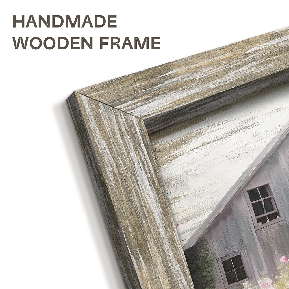 Rustic Framed Farmhouse Wall Art: Wooden Flower Truck Painting Country Barn Prints for Bedroom