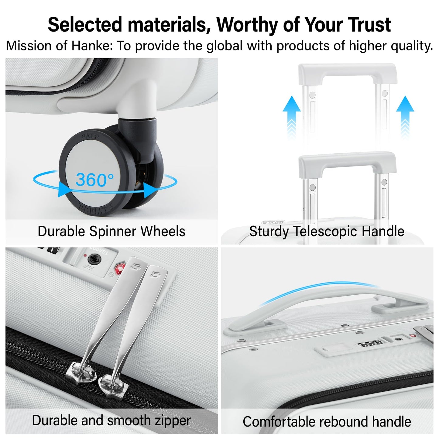 Hanke 28 Inch Checked Luggage with Cup Holder and USB Ports, Top Opening Hard Shell Suitcase with Wheels, Aluminum Frame Large Trunk Luggage with Foldable Divider & TSA Lock for Travel, Smoke White